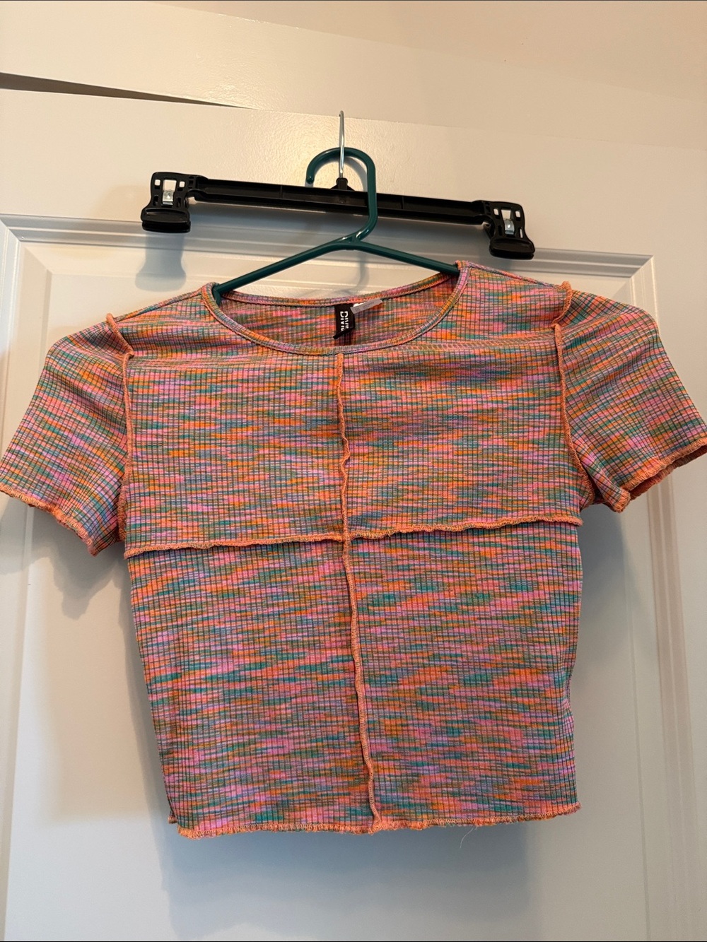 Multicolor Ribbed Seam-Detail Crop Top